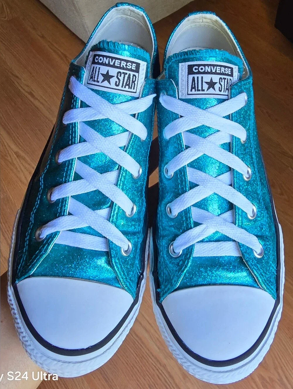 Sz 4 Big Kids CONVERSE CTAS 'Teal' Glitter Low Top Shoes